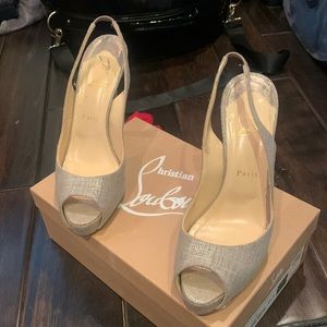 Christian Louboutin Silver Sling Back Shoe